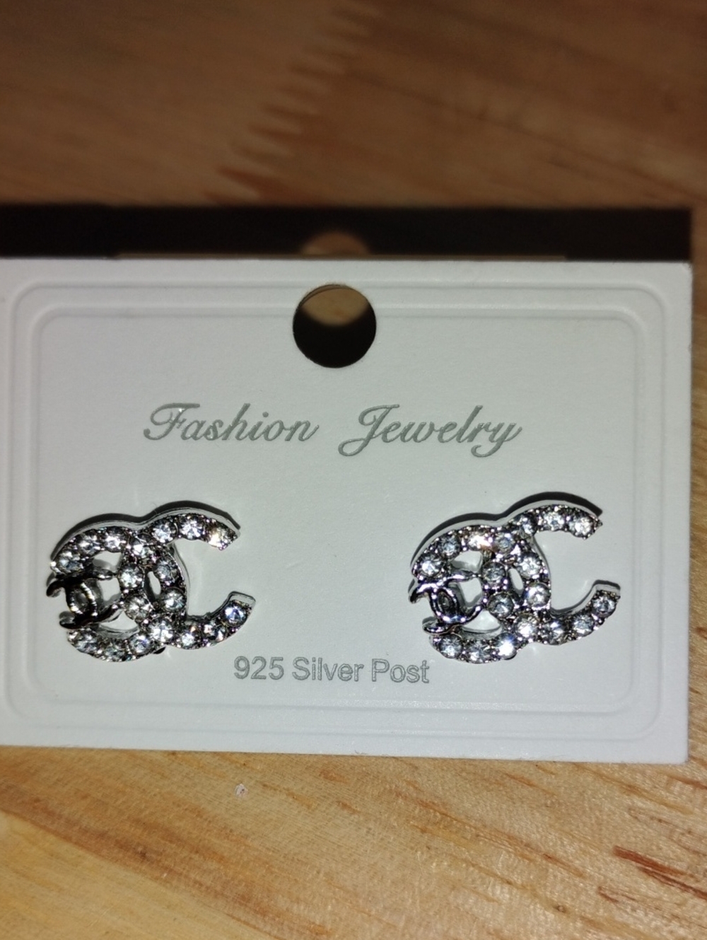 Crystal Double-C Motif Silver-Tone Stud Earrings - Clear Crystal